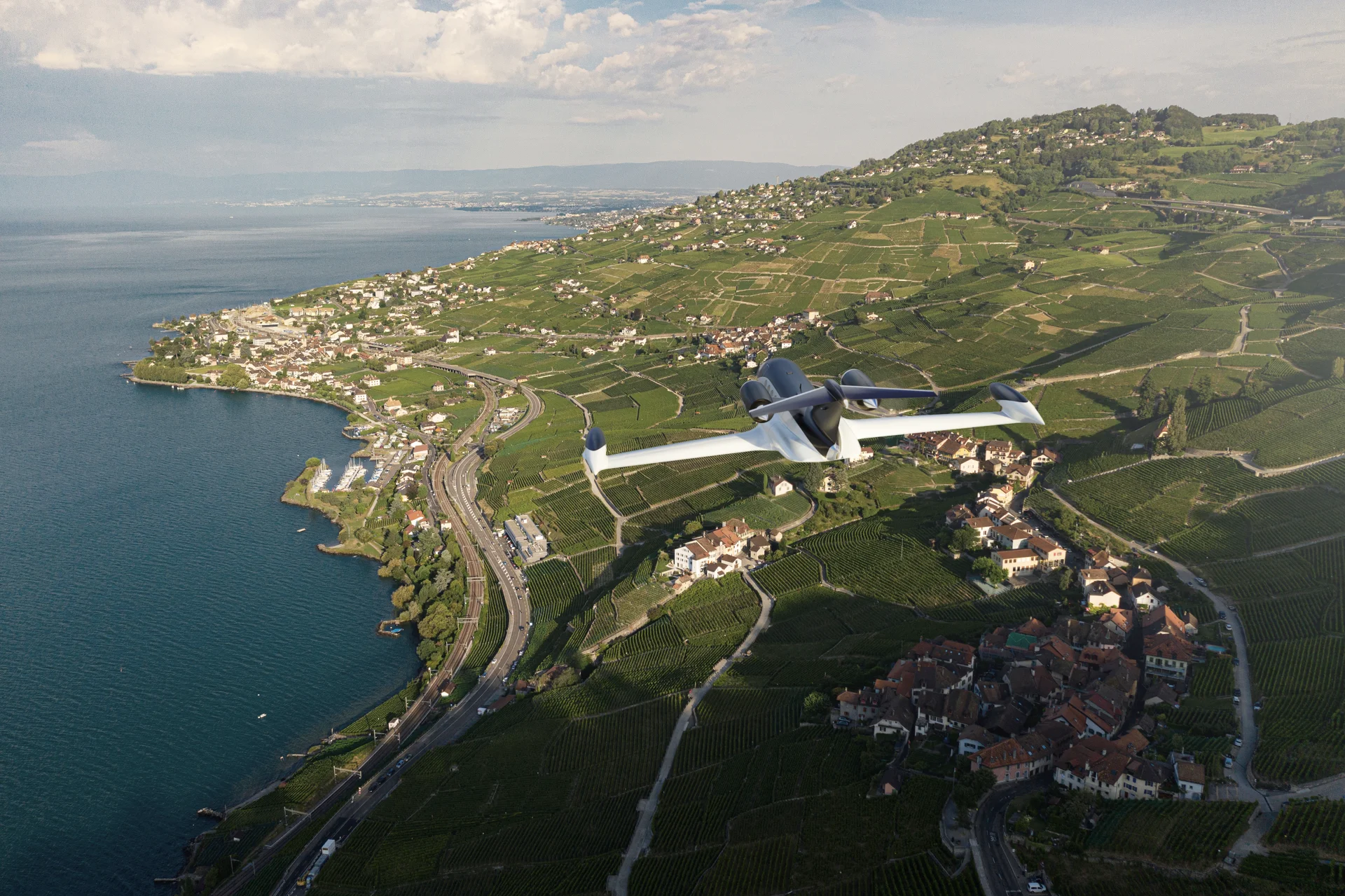 The Beyond Aero One in flight over the coast line