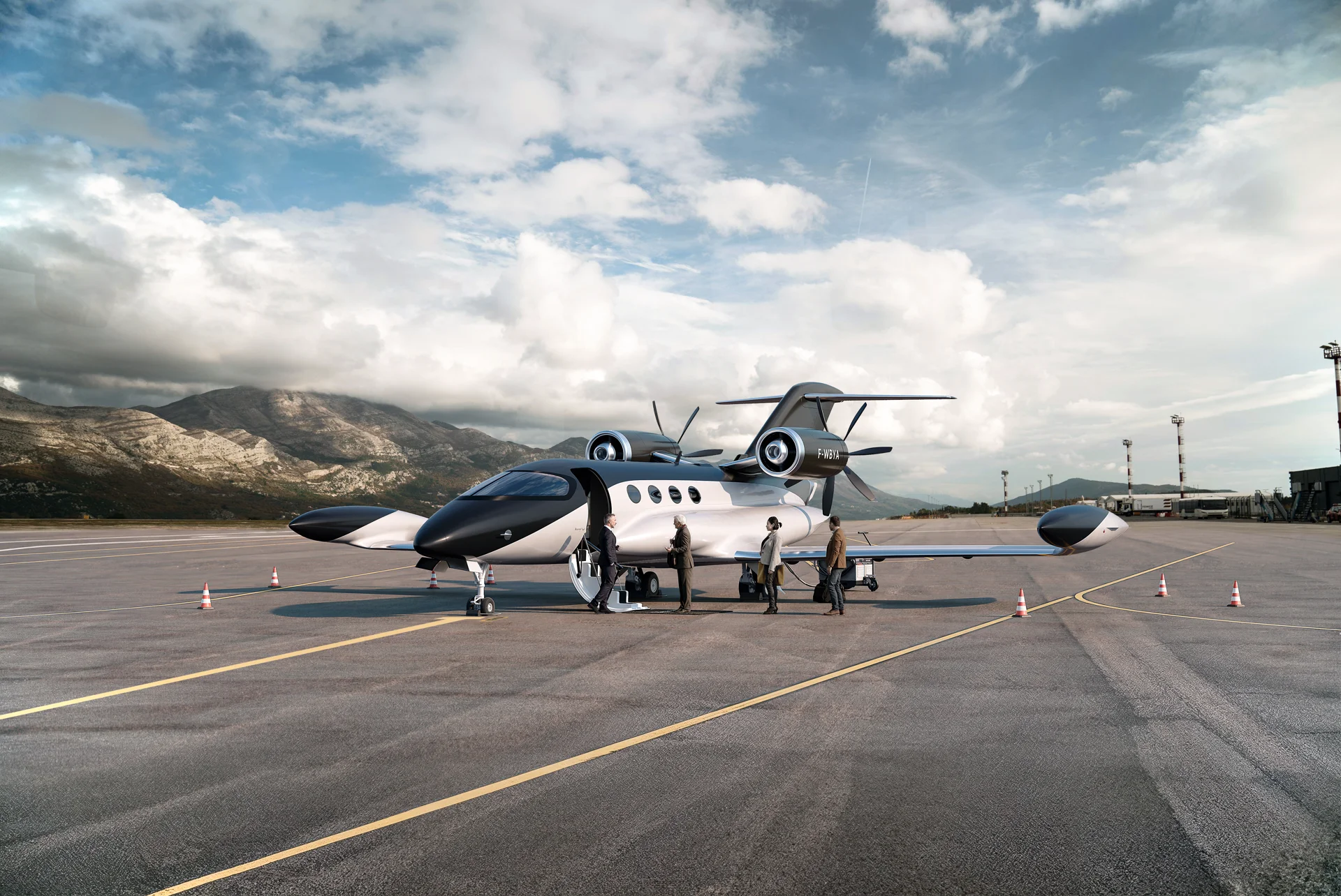 The Beyond Aero One on the apron with boarding in progress