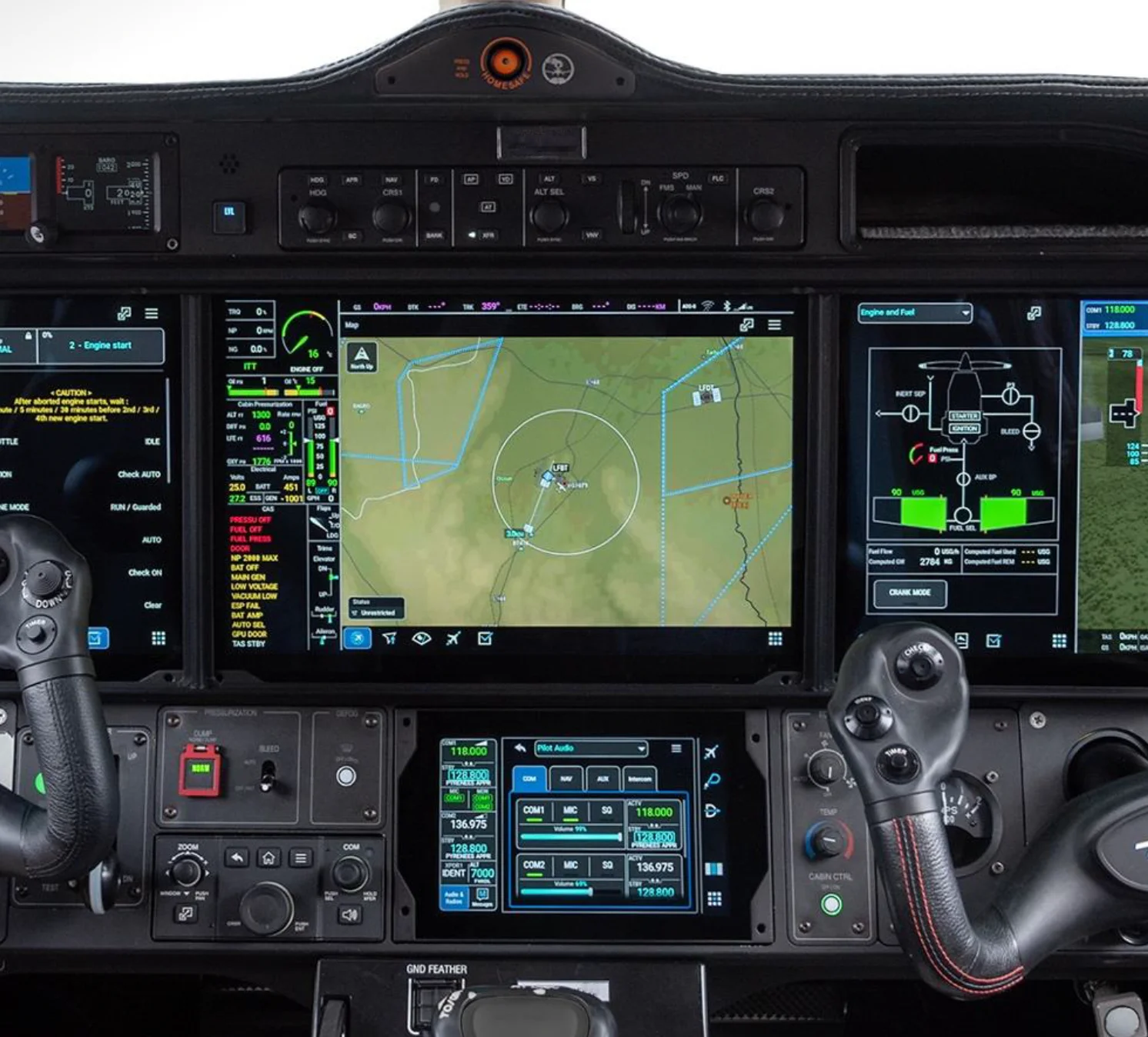 The cockpit of the Daher TBM 980 featuring the Garmin G3000 Prime suite.